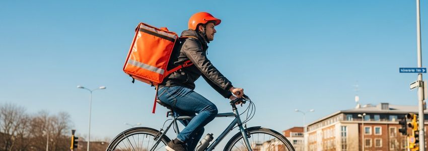 Food delivery courier on a bicycle representing food delivery business financing options