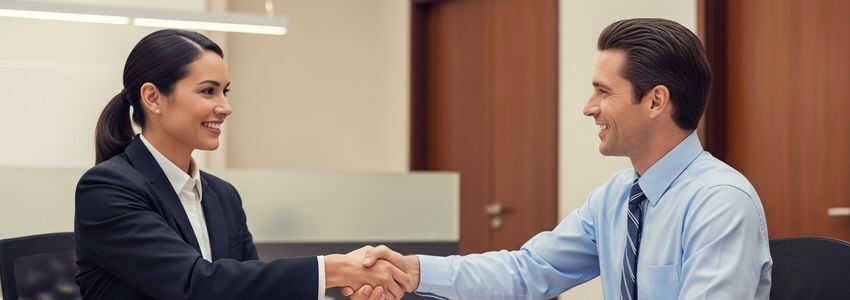Franchise owner and lender shaking hands after loan approval for franchise business