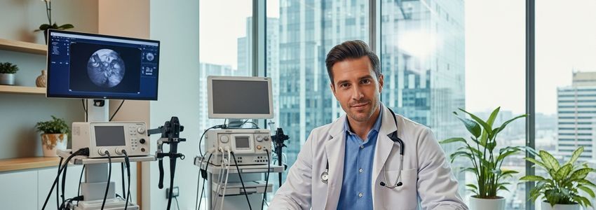 Gastroenterology practice physician reviewing financing options with a medical financial advisor