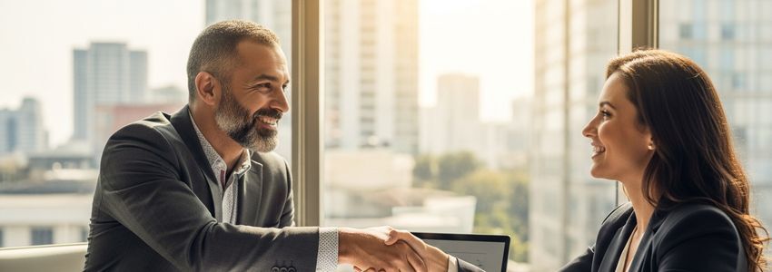 Franchise owner reviewing loan documents with a financial advisor