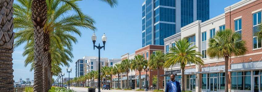 Gulfport Mississippi Gulf Coast waterfront business district with small business owner