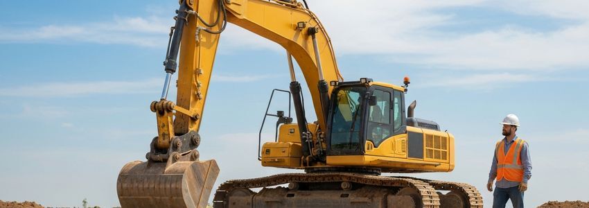Heavy equipment financing - contractor with excavator on construction site