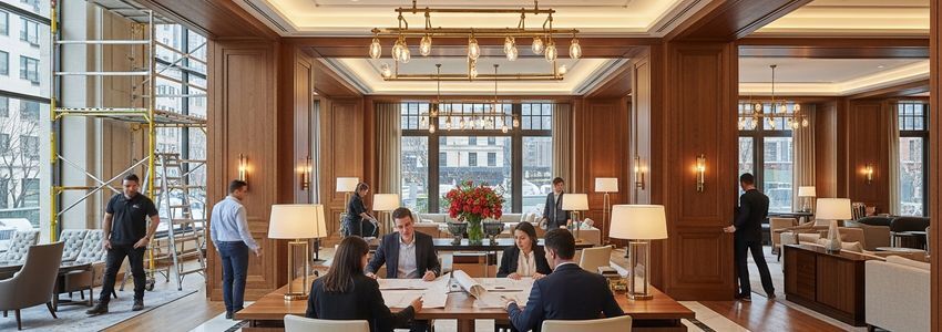 Hotel lobby undergoing professional renovation with business planning - hotel renovation financing guide by Crestmont Capital