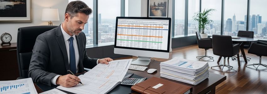 Lender reviewing business debt evaluation criteria