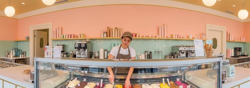 Ice cream franchise owner at a modern ice cream shop - ice cream franchise business loans