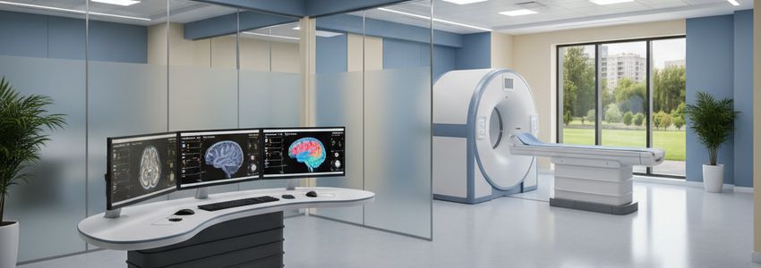 Modern MRI scanning room at a professional medical imaging center