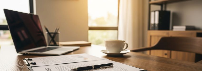 Small business owner at desk reviewing installment loan documents