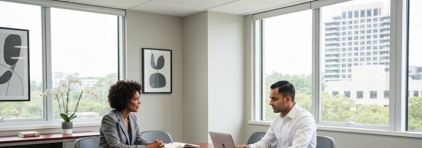 Business owner and financial advisor reviewing small business loan options in Jackson, Tennessee