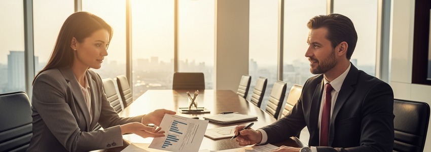 Large business loans - business executive reviewing loan documents in boardroom