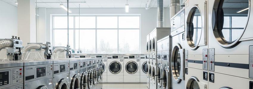 Commercial laundry facility with industrial washers and dryers