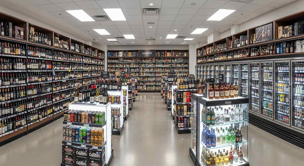 Modern well-organized liquor store interior — liquor store business loans from Crestmont Capital