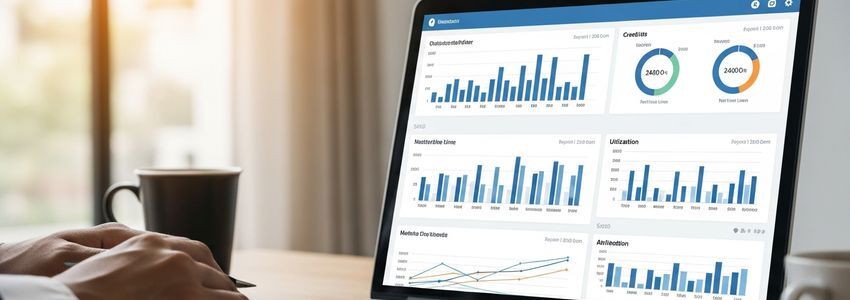 Business owner monitoring multiple credit line dashboards and utilization metrics