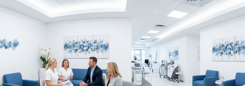 Medical spa professionals consulting in a modern medspa clinic
