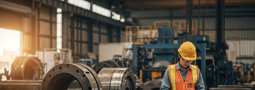 Metal casting business owner reviewing financing options for foundry equipment