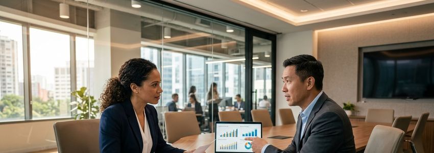 Business professionals reviewing financing options at a conference table