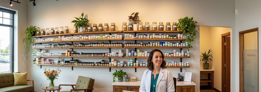 Naturopathic doctor consulting with patient in modern integrative health clinic