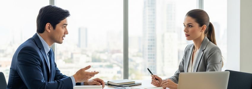 Business professionals discussing financing options at a conference table
