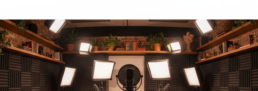 Online education business loans workspace with professional recording studio setup