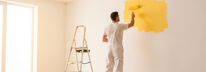 Painting franchise business loans - professional painter working on residential exterior