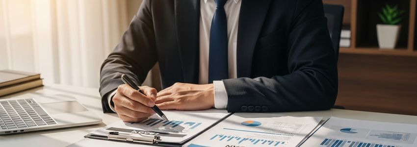 Small business owner reviewing pawn shop financing documents with a lending specialist