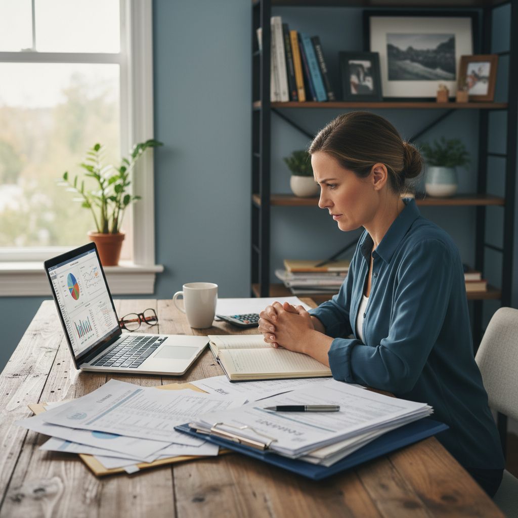 Small business owner reviewing payroll financing options at a desk