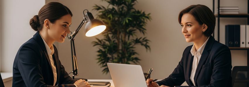 Business owner and lender in professional meeting discussing personal credit score and business loan approval requirements