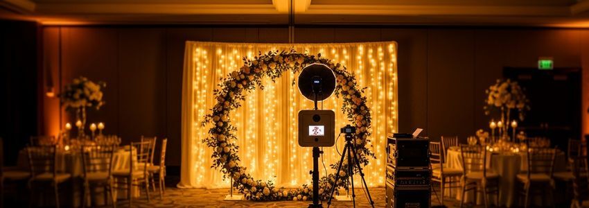 Photo booth business owner reviewing financing options at an event venue
