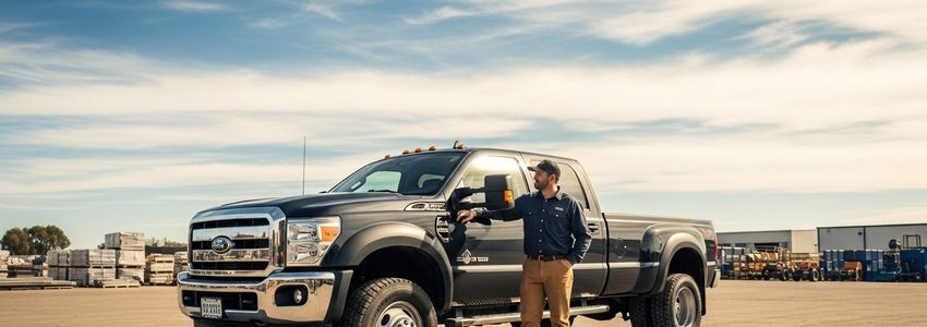 Business owner reviewing pickup truck financing options for commercial use