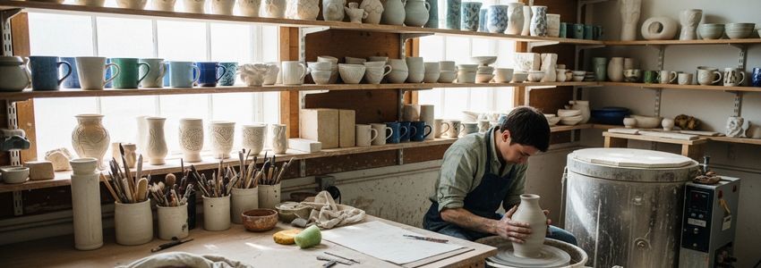 Pottery studio with kiln and wheels - business loans for pottery studio owners