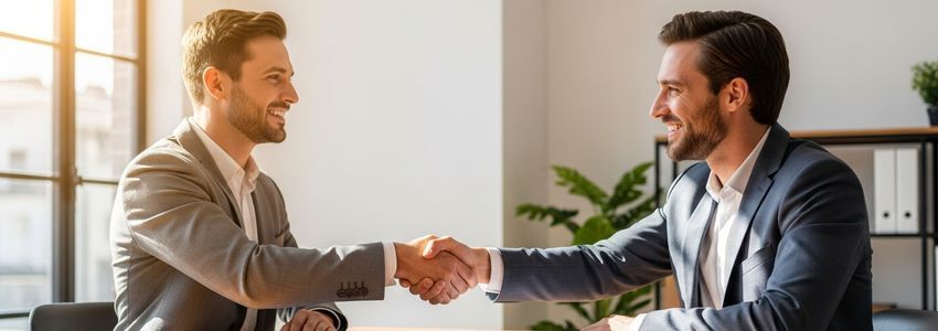 Small business owner reviewing loan terms and prepayment penalty clauses at a professional office