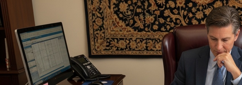 Private school administrator reviewing business loan options at desk