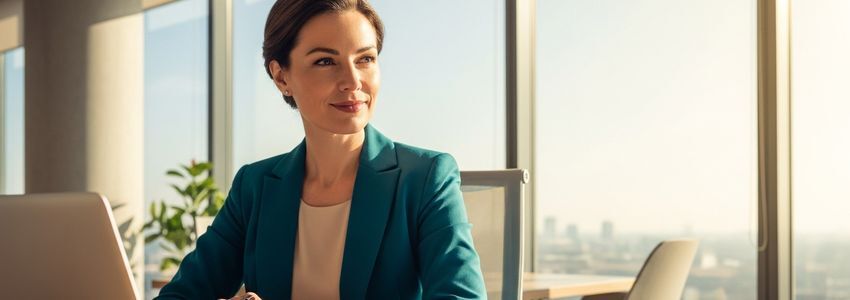 Small business owner working on profit and loss statement at modern office desk
