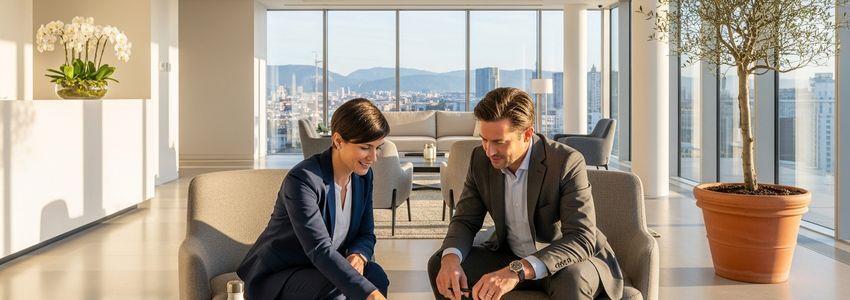 Real estate franchise business loans - professional agents reviewing financing options in a modern office