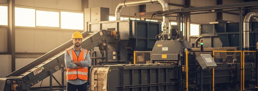 Recycling business owner in an industrial recycling facility - recycling business loans guide