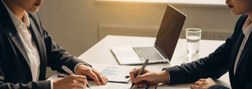 Business owner signing Red Roof Inn franchise agreement with financial advisor