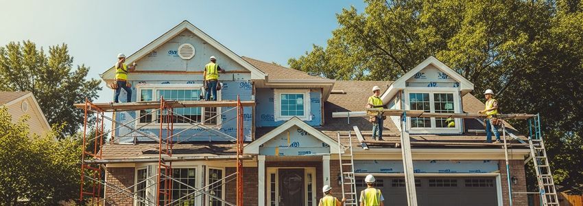 Professional remodeling contractor crew working on a home exterior renovation project