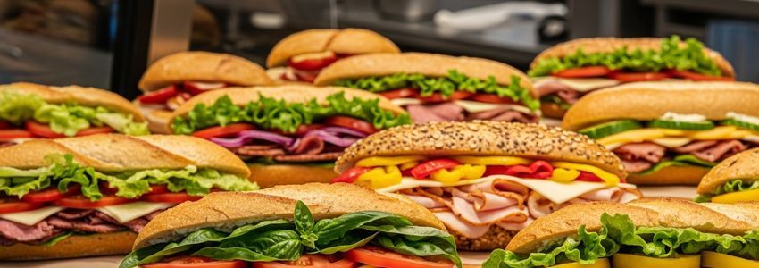 Fresh sandwiches displayed in a modern deli shop