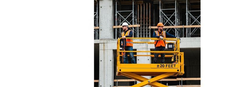 Yellow scissor lift on a construction site, illustrating scissor lift financing options for contractors