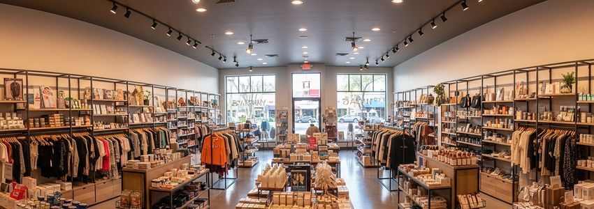Interior of a retail store in Tucson Arizona with merchandise displays