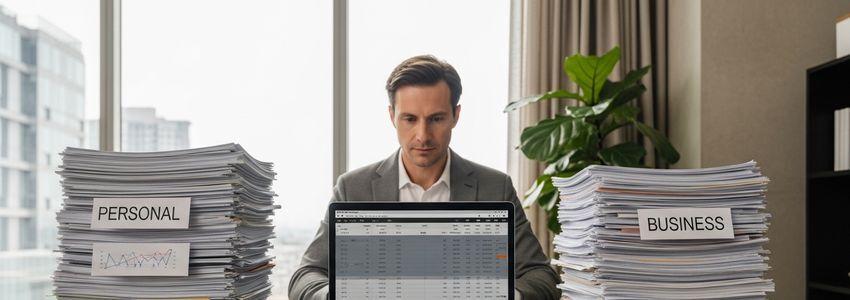 Business owner organizing separate personal and business credit profiles