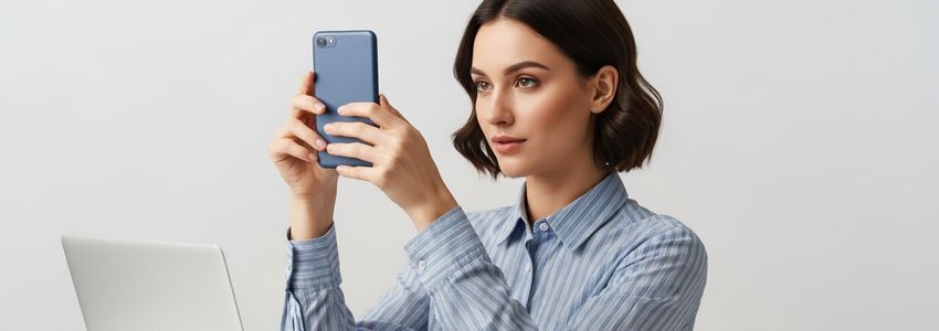 Shopify store owner reviewing financing options on smartphone with laptop in background