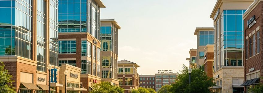 Modern commercial business district in Carrollton, Texas representing small business growth and financing opportunities