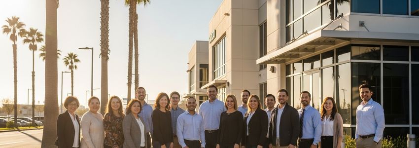 Small business owners and entrepreneurs in Corona, California discussing business loan options