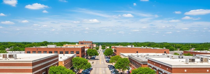 Small business district in Longview, Texas representing local business loans and financing