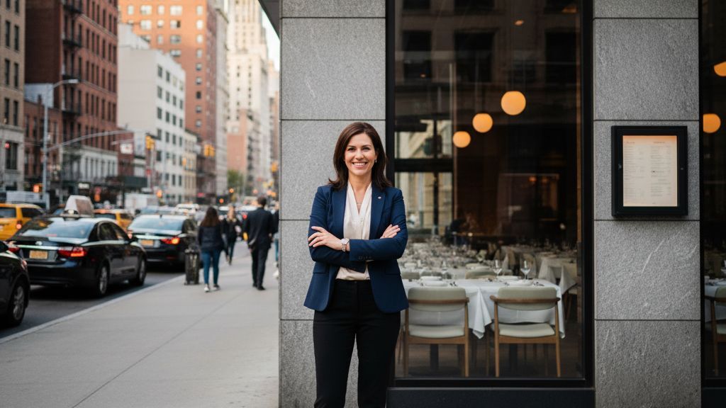 New York small business owner standing outside their business in the Empire State