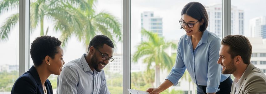 Small business owners in West Palm Beach, Florida reviewing loan options