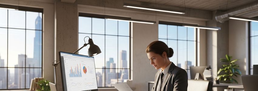 Entrepreneur reviewing startup business loan options at modern office desk