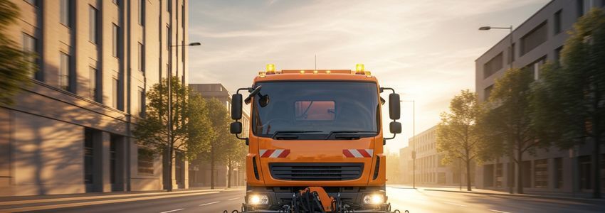 Commercial street sweeper truck on a city street — street sweeper financing guide