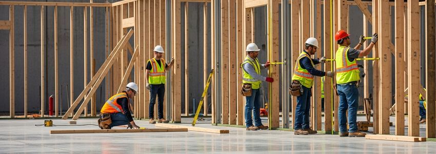 Subcontractor crew on commercial construction site - subcontractor business loans guide