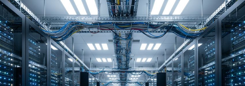 Modern technology data center server racks representing business financing for tech companies